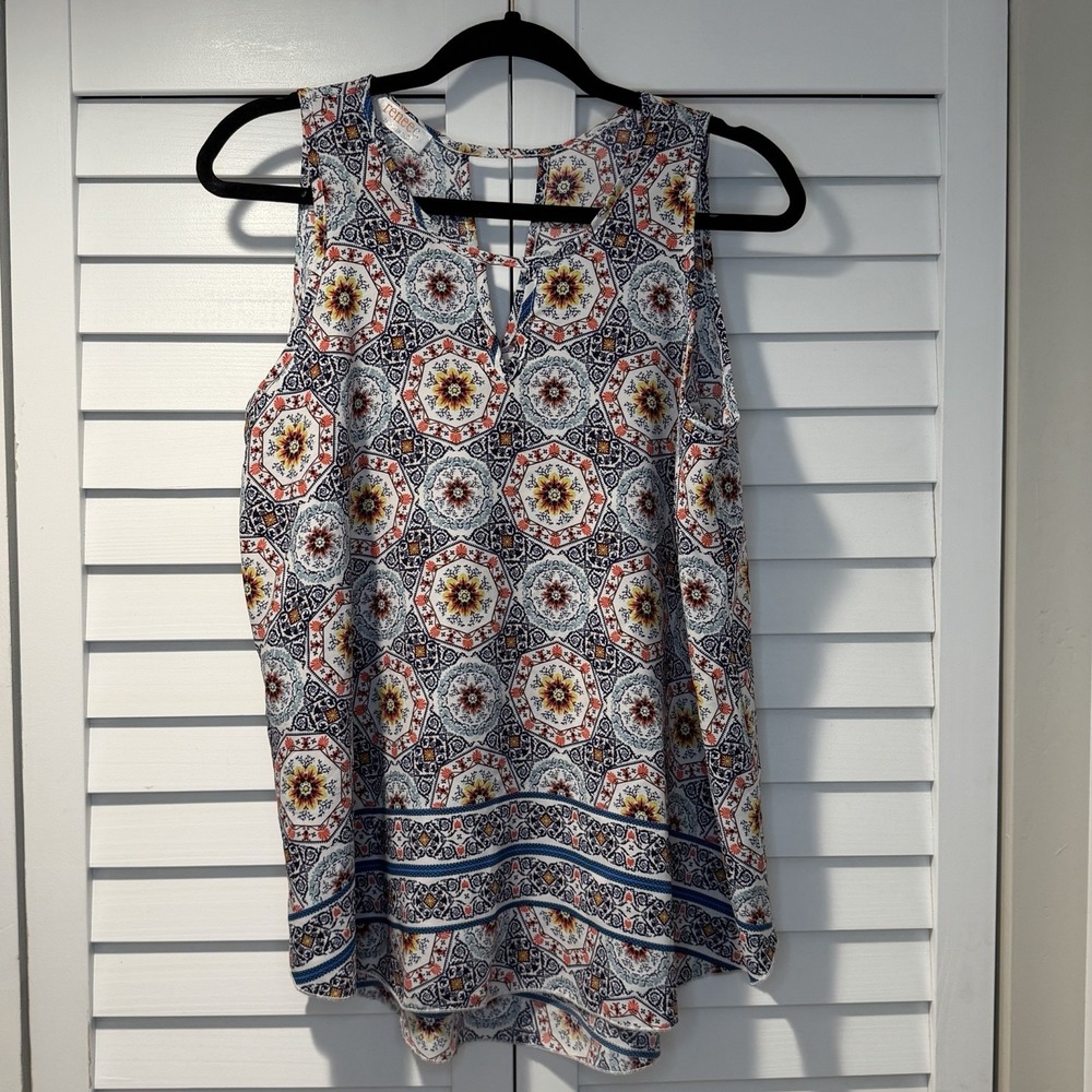 Renee C. Sleeveless Geometric Print Blouse USA Made Women's L